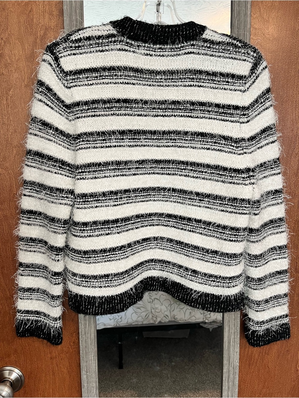 Calvin Klein Black and White Striped Open Cardigan - Picture 3 of 4
